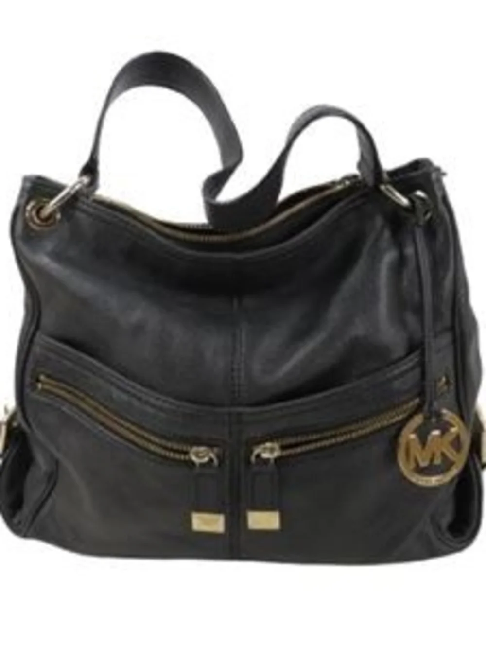 Michael Kors Black Leather Shoulder Bag with Gold Hardware
